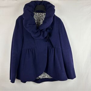 GIRDEAR Purple wool cashmere blend coat puff neck baby doll cut size small